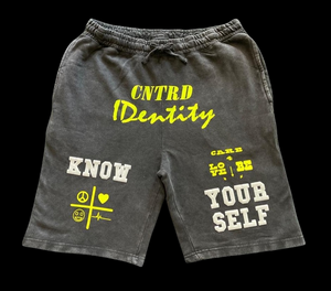 "KNOW YOURSELF" BLACK Vintage Wash Shorts