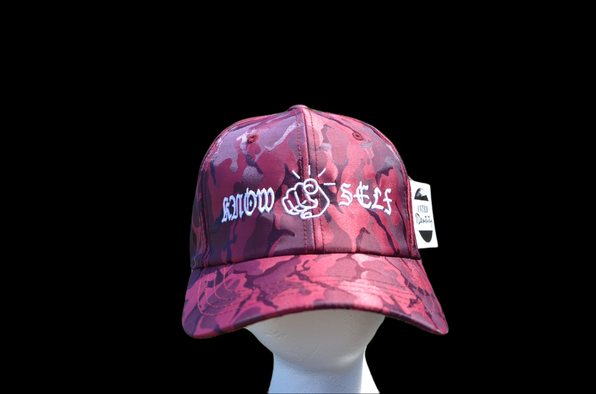 Burgundy Satin "Know Self" Camo Hat